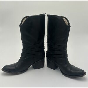 Freebird by Steven Pikes Size 8 Wrap Strap Riding Western Leather Boots‎ Black